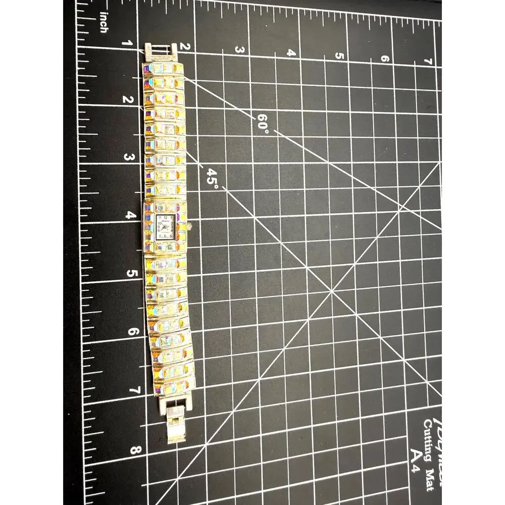 Geneva Aurora Borealis Rhinestone Encrusted Rectangular Ladies Watch